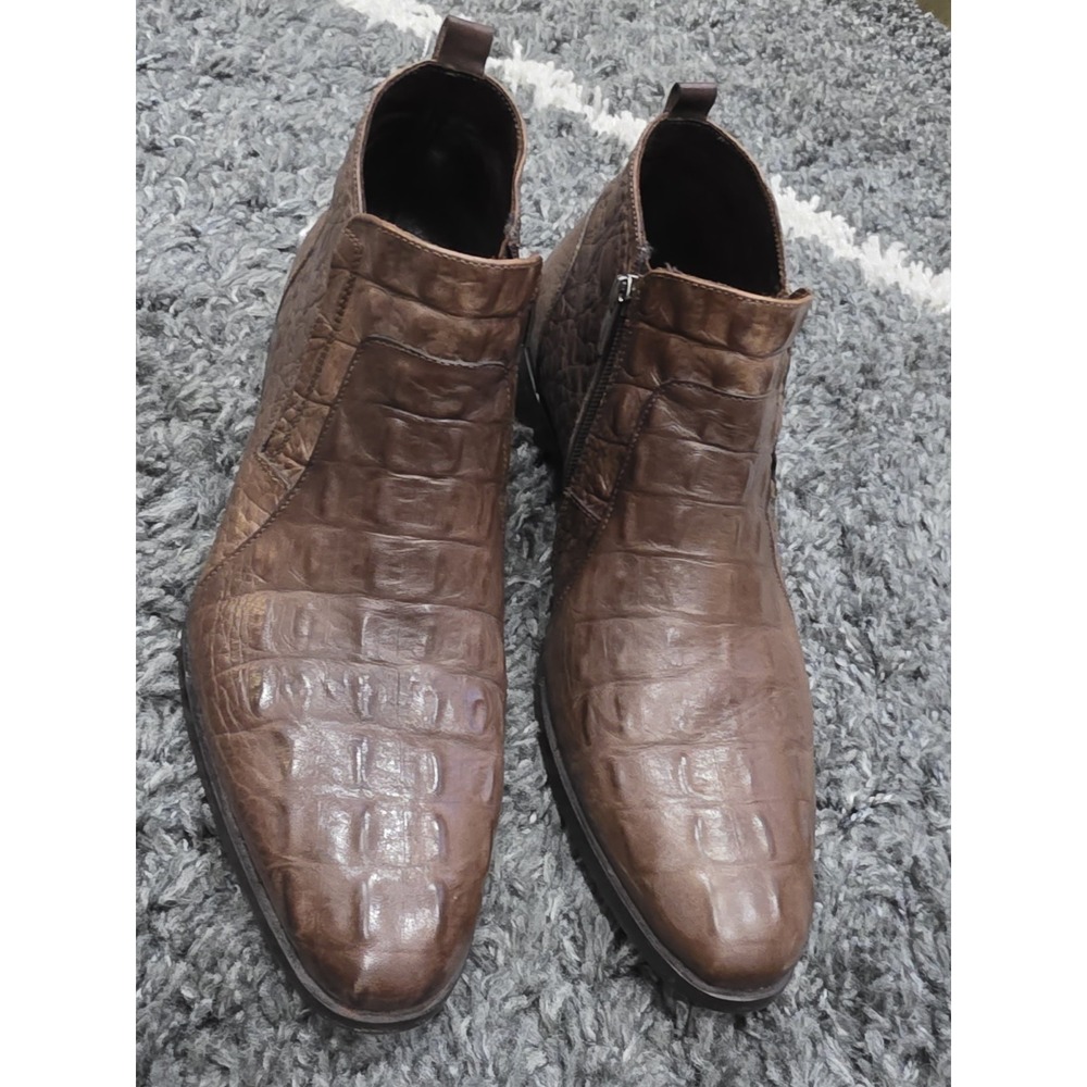 Vinci Leather The Randor Brown Crocodile Leather Side-zip Dress Ankle Boot 43